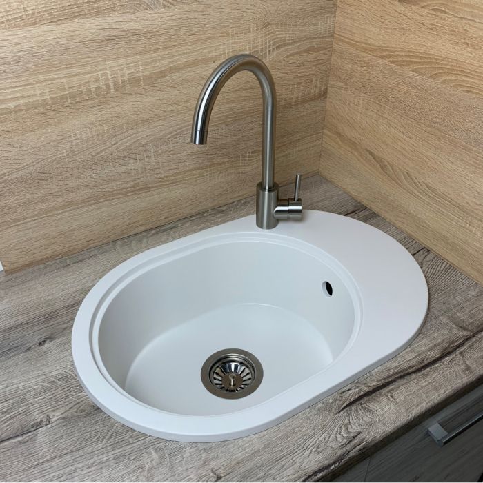 Кухонна мийка Adamant OVALE біла 610x420x180 мм, з крилом