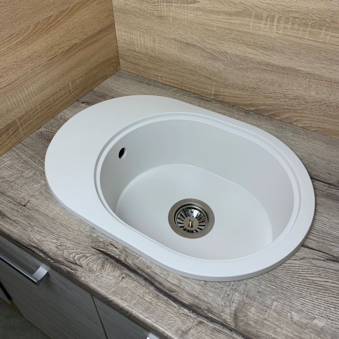 Кухонна мийка Adamant OVALE біла 610x420x180 мм, з крилом