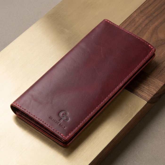 Шкіряне вінтажне портмоне Grande Pelle 11468 бордовий