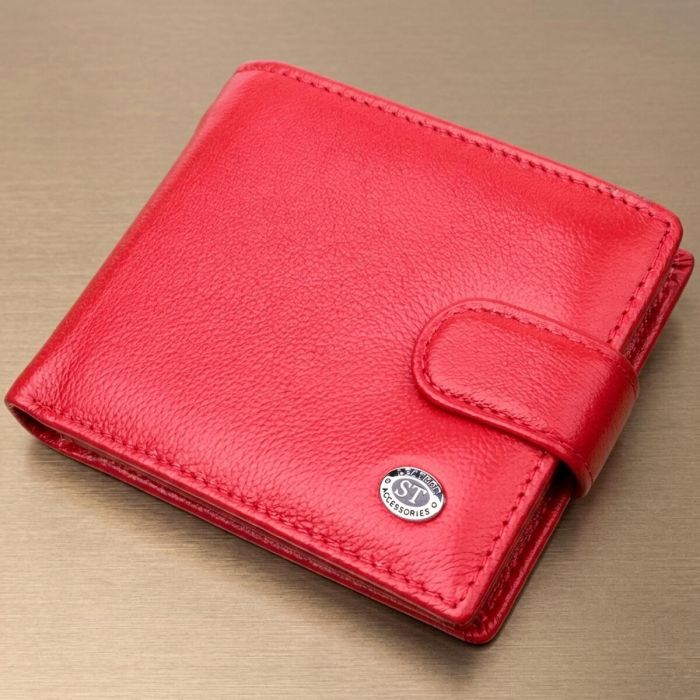 Яскраве жіноче портмоне з блоком для карт з натуральної шкіри ST Leather 19471 червоне
