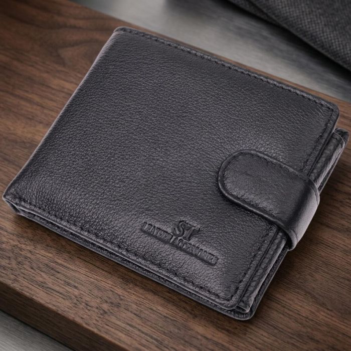 Цікавий гаманець із блоком під документи з натуральної шкіри ST Leather 22480 чорний