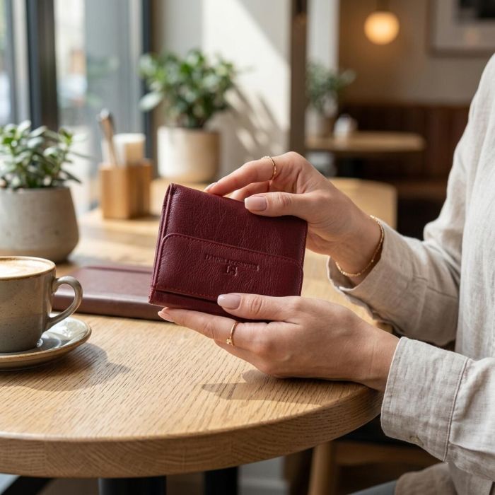Невеликий жіночий гаманець з монетницею з натуральної шкіри ST Leather 22544 бордовий