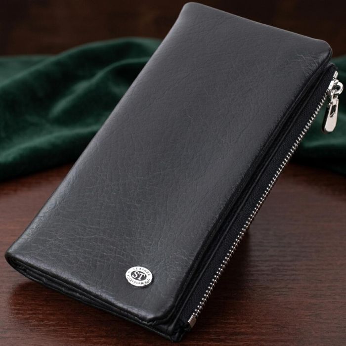 Вертикальний гаманець унісекс із м'якої натуральної шкіри ST Leather 22743 чорний