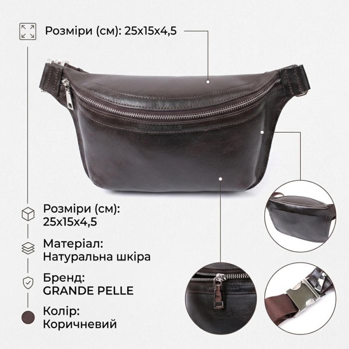 Стильна бананка для чоловіків із натуральної шкіри GRANDE PELLE 22814 коричнева