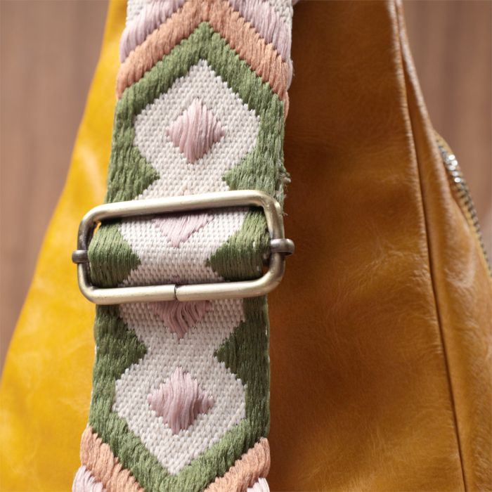 Яскрава жіноча сумка з екошкіри з акцентом на текстильну лямку Vintage 22775 жовта