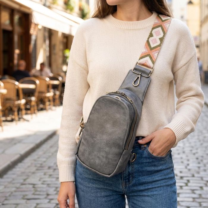 Модна сумка через плече в модному кольорі з екошкіри Vintage 22792 сіра