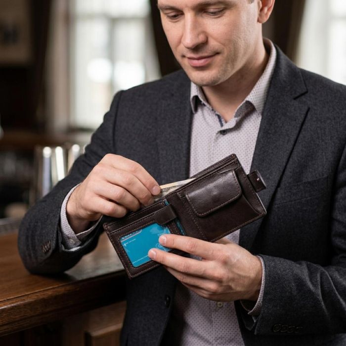 Практичне портмоне з люксової зернистої шкіри флотар GRANDE PELLE 22876 коричневе