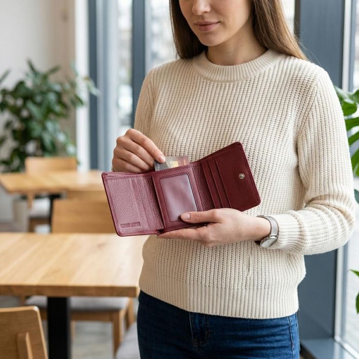 Компактний гаманець зручного формату із натуральної шкіри ST Leather 23077 бордовий