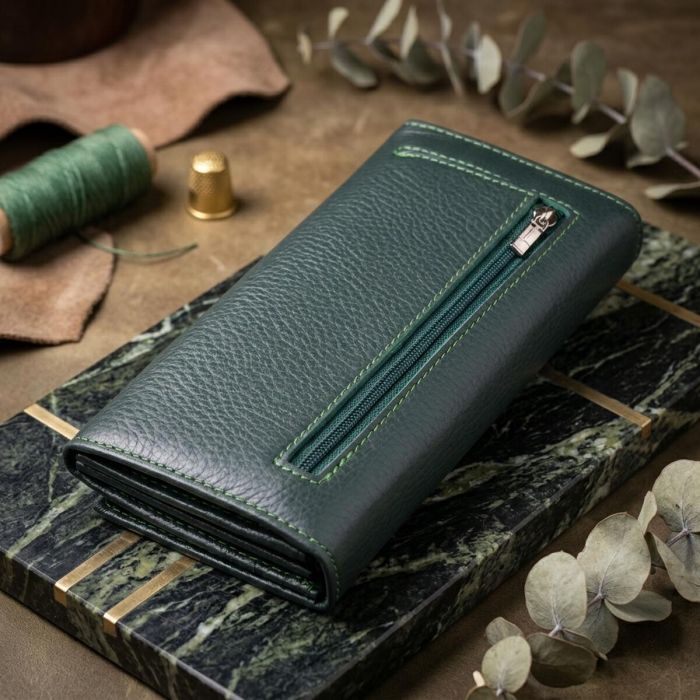 Зручний вертикальний гаманець із натуральної шкіри ST Leather 23086 зелений