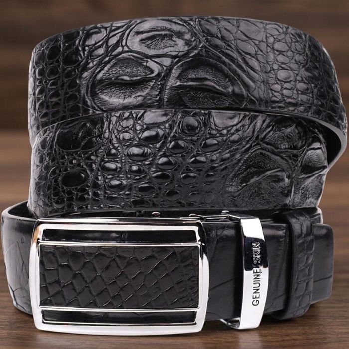 Ремінь-автомат з натуральної шкіри крокодила чорний CROCODILE LEATHER 18239