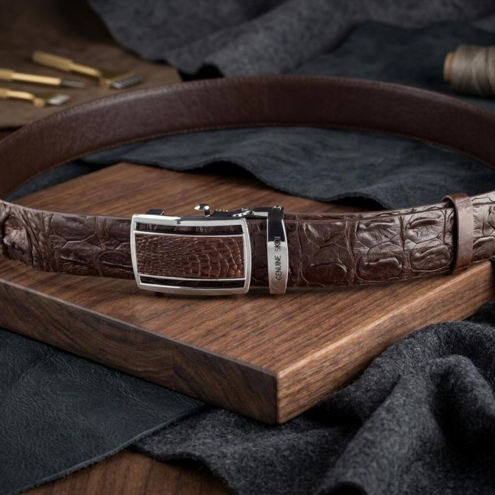 Ремінь-автомат з натуральної шкіри крокодила коричневий CROCODILE LEATHER 18240