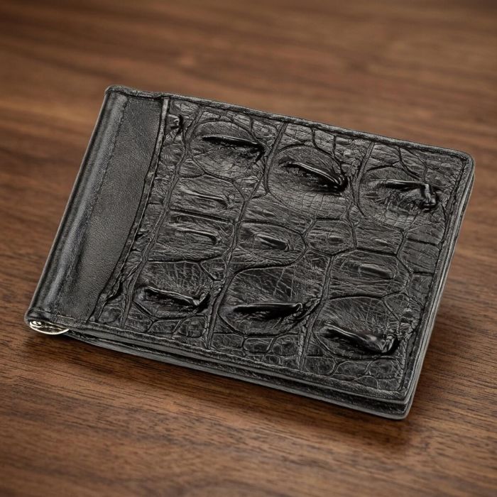 Затискачач з натуральної шкіри крокодила чорний CROCODILE LEATHER 18169