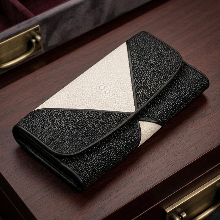 Гаманець жіночий STINGRAY LEATHER 18103 з натуральної шкіри морського ската чорний