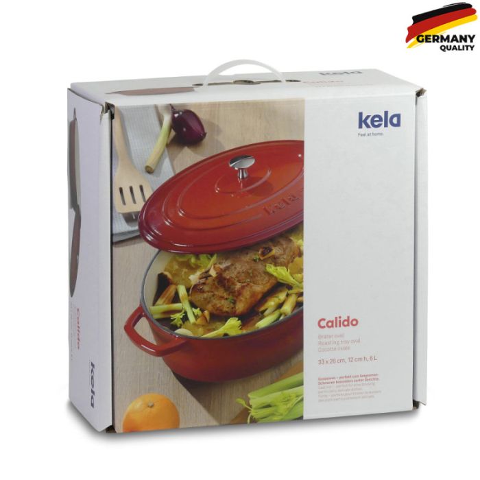 Каструля чавунна з кришкою KELA Calido червона 24 см 3,8 л (11941)
