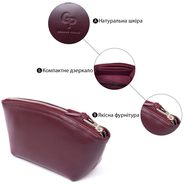 Жіноча косметичка зі шкіри Amelin Grande Pelle 11300 сливова