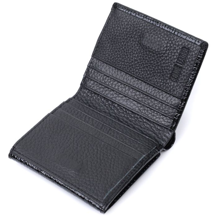 Компактний жіночий гаманець з натуральної лакованої шкіри ST Leather 22688 чорний